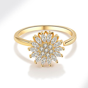 <b>Womens</b> Tarnish Free Fidget <b>Rings</b> Claw <b>Set</b> Marquise Cut Cubic Zirconia Copper Gold Plated Sun Flower Jewellery For Anxiety - Product Image 4