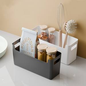 Caja de almacenamiento moderna para cocina, organizador de gabinete, contenedor de plástico apilable para despensa, escritorio, multifunción con asas - Product Image 1