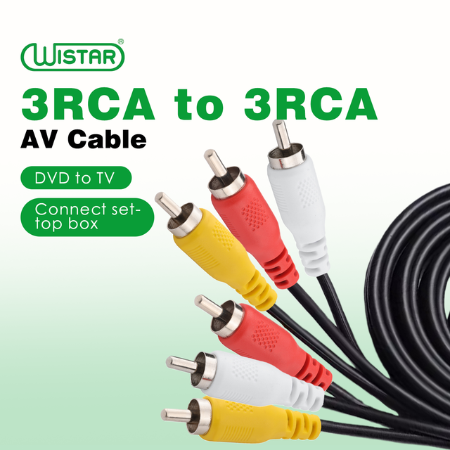 WISTAR 1.5m Copper Black 3RCA to 3RCA Male to Male DVD HD AV Cable for Audio Video Connections Communication Cables