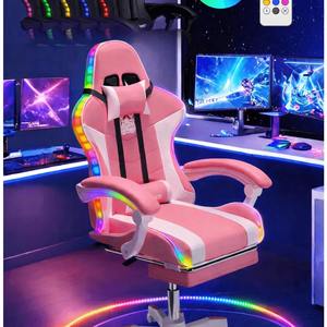 Chaise de jeu inclinable colorée avec massage RGB, lumières et haut-parleurs, chaise de course Predator en cuir PU avec repose-pieds - Product Image 2