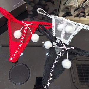 Classic Fashion Hot Red Christmas Set Wearing <b>String</b> Hollow Out Panties Feminine <b>Thong</b> With Hairballs - Product Image 2