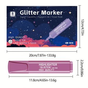 Surligneurs en plastique scintillants métalliques fluorescents pour étudiants et enfants – Marqueurs multicolores pour la prise de notes - Product Image 4