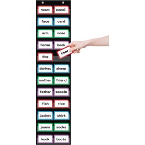 Tablero de bolsillos para palabras de aula con 12 bolsillos transparentes, tablero de bolsillos estándar negro para la escuela y el hogar para tiras de frases - Product Image 1