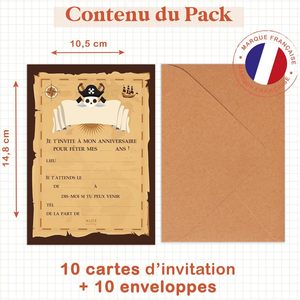 Carte d'invitation d'anniversaire sur le thème des pirates, style français, personnalisée, en papier rectangulaire, finition mate, design vintage européen - Product Image 4