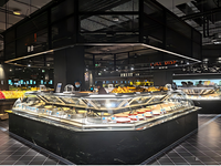 Vitrine réfrigérée commerciale en acier inoxydable avec verre incurvé pour charcuterie, viande crue et aliments cuits