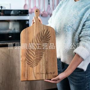 Tabla de cortar rectangular de madera de acacia con asa para frutas, verduras, pan, carne, pizza, bandeja para servir - Product Image 3