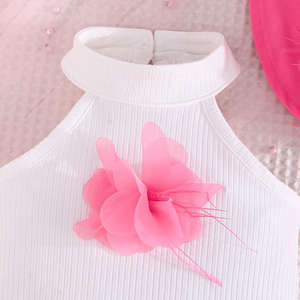 Ensemble de vêtements pour filles, haut sans manches à fleurs élégant et décontracté, jupe à nœud avec chapeau, ensemble en laine doux à trois pièces - Product Image 5