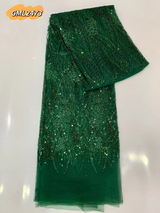 Violet <span class=keywords><strong>pas</strong></span> <span class=keywords><strong>cher</strong></span> fête de mariage nigérian broderie africaine Aso Ebi Sequin dentelle tissu 5 mètres - Product Image 3