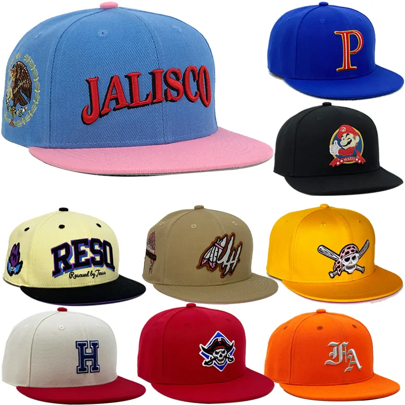 Design Hip Hop ajusté 6 panneaux logo de basket-ball à bord plat de haute qualité vierge pour hommes broderie 3d casquette de chapeaux snapback personnalisés
