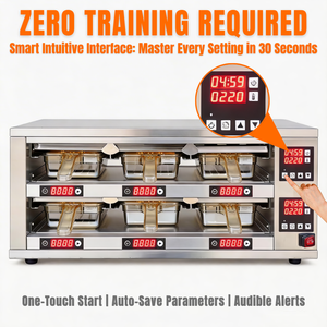 Bac de maintien au chaud à 2 niveaux et 6 bacs, à passage direct, pour la conservation <span class=keywords><strong>des</strong></span> galettes de burger, destiné aux chaînes de restaurants rapides très fréquentées, pour lutter contre le gaspillage alimentaire. - Product Image 5