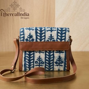 Handmade Eco Friendly Indigo Block Print Clutch with Zipper Closure and Two Shoulder Straps Cotton <b>Rug</b> <b>Boho</b> Purse - Product Image 5