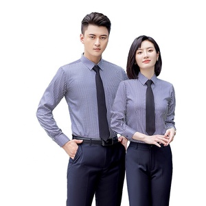 Camicia professionale di fascia alta blu scuro a righe <span class=keywords><strong>per</strong></span> uomo donna Logo ricamato <span class=keywords><strong>per</strong></span> insegnanti responsabili delle vendite abbigliamento da lavoro abbigliamento stampato - Product Image 1