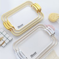3-delige set bruiloftdecoratie transparant gouden dinerbord bruiloft feest vuurwerkpatroon charger borden fruit thee set dienblad