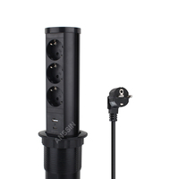 Stopkontak Pop Up Pneumatik dengan Port USB 250V 16A 3 Outlet, Stopkontak Ekstensi Daya Meja Plastik untuk Dapur dan Ruang Konferensi
