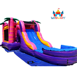 Toboggan aquatique gonflable tropical commercial, rose et violet, aire de jeux aquatique intérieure et extérieure pour les fêtes et les locations d'événements pour enfants - Product Image 1