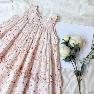 Robe pour filles en coton doux tissé à fleurs à volants superposés col rond longueur genou douce légère imprimée tenue d'été 2-<span class=keywords><strong>14</strong></span> <span class=keywords><strong>ans</strong></span> - Product Image 3