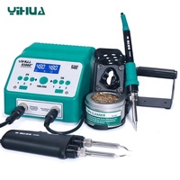 Stasiun Solder YIHUA 938BD+ dengan Layar LCD, Proteksi ESD, untuk Perbaikan IC Chip SMD PCB, dan Pekerjaan Desoldering/Rework