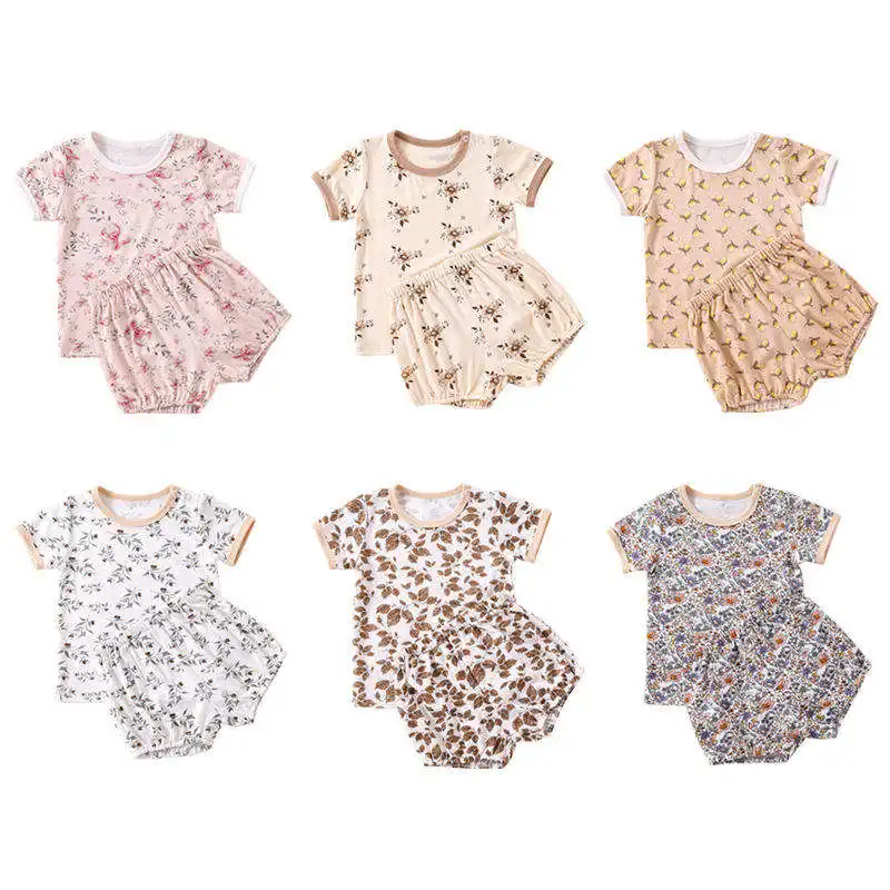 Custom Biologisch Katoen Met 100% Katoenen Print Baby T-Shirt En Korte Broek Set Peuter Set Tweedelige Baby Kleding Sets