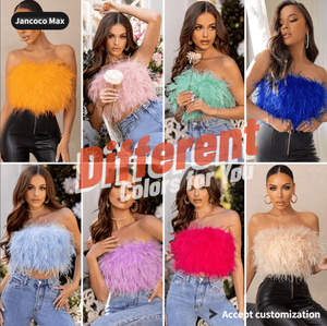 <span class=keywords><strong>Haut</strong></span> court sans manches en plumes d'autruche roses véritables pour femme - Product Image 5