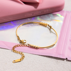 Stainless Steel <b>Bracelet</b> Gold Tone Heart Shape Channel <b>Set</b> White Diamond Gift Jewelry - Product Image 4