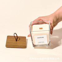 Nouveau porte-bougie en verre transparent carré de 300 ml/640 ml, luxueux pot carré pour bougie parfumée avec couvercle en bois d'acacia
