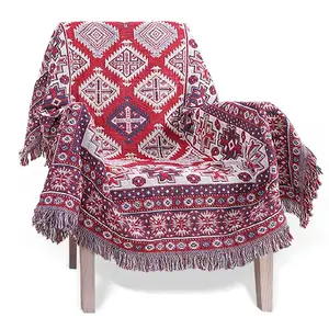 Inyahome Selimut Lempar Bohemian Ukuran Besar Penutup Penutup Sofa Boho Jacquard Rumbai Selimut Tenun Aztec Dapat Dibalik