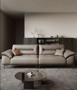 Modern Grey Genuine <b>Leather</b> Two Seat Sofa Pillow Top Arm Tufted Back Metal Legs Living Room - Product Image 1