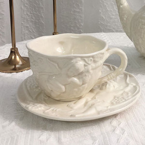 British 220ml Barista <b>Ceramic</b> Coffee <b>Cup</b> & Saucer Vintage Britain Embossed Porcelain Mug & Plate Europe Design Style - Product Image 5