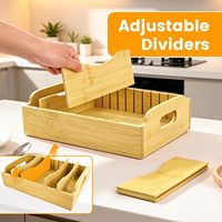 Organisateur de couvercles en bambou pour assiettes, support de rangement pour couvercles de contenants alimentaires avec 5 séparateurs ajustables, étagère de rangement de cuisine pour armoire et comptoir