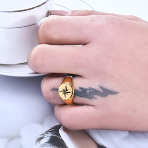 Bague en acier inoxydable Gold Star 12MM, bijoux unisexes, cadeau, design géométrique - Product Image 2