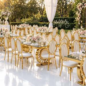 Chaise ovale dorée et blanche en acier inoxydable pour réception de mariage, banquet, location et vente en gros, avec cadre scellé facile d'entretien - Product Image 1