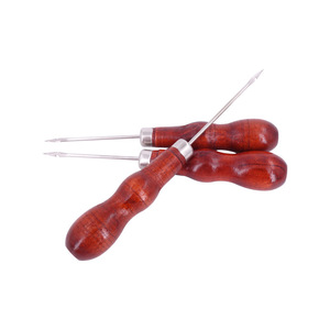 Wooden Handle Awl Stainless Steel Double Gourd Hook For Hand Sewing Shoe Stitching DIY <b>Tool</b> - Product Image 1