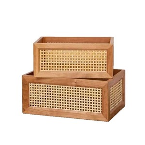 Solid Wood Rattan Desktop <b>Storage</b> <b>Basket</b> Rectangle L Eco-Friendly For Miscellaneous Items Snacks <b>Toys</b> - Product Image 5