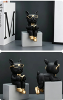 Ornement Chien Bouledogue Français en Résine, Style Luxe Léger, Moderne et Minimaliste, pour Salon, Meuble TV, Cave à Vin, Article Décoratif