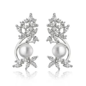 RAKOL EP1186 18k镀金银锆石时尚女式珍珠饰品除草耳环