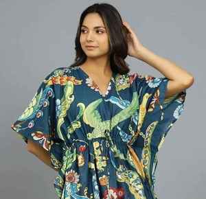 Caftán Boho de Algodón, Hecho a Mano en India, Traje de Playa de Una Pieza, Cómodo, Corte Regular, Atuendo de Verano para Mujer - Product Image 3