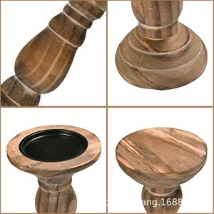 Nouvel ensemble de trois chandeliers en bois vintage brun, décoration de fête, ornement de colonne romaine pour la maison et la salle à manger. - Product Image 3