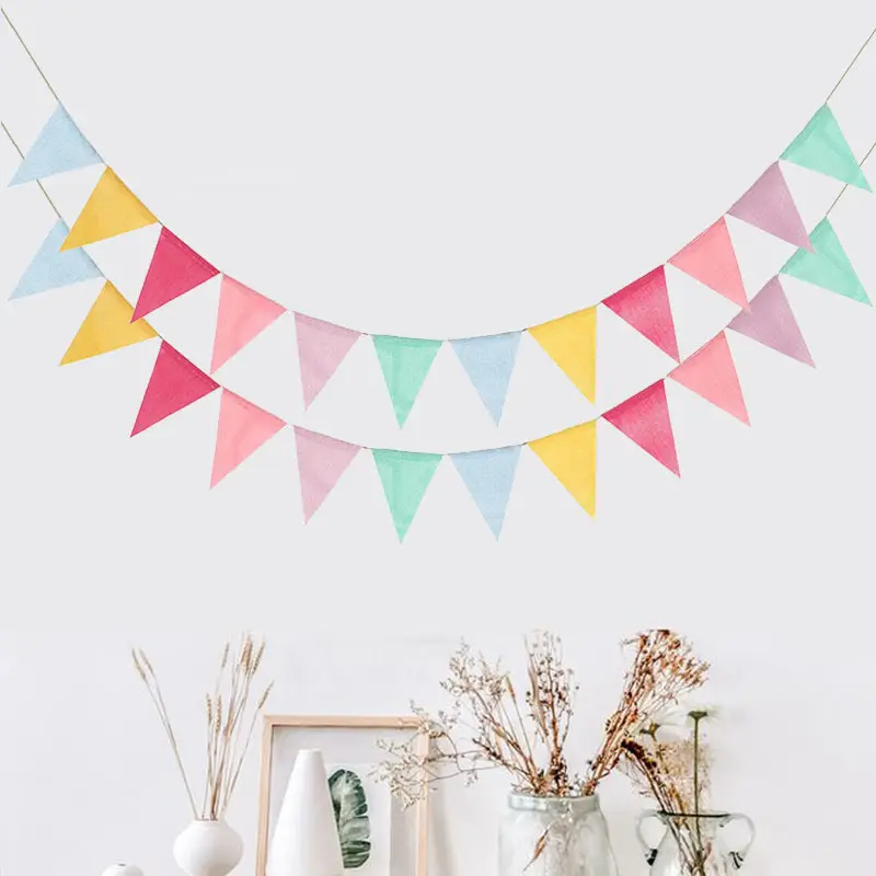 12 bandeiras de Linho De Serapilheira Do Vintage Colorido Bunting Bandeiras Galhardete Guirlanda De Casamento Decoração Festival Festa Feliz Aniversário Bunting Bandeira