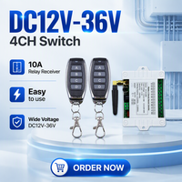 Module de réception de relais de commutateur de télécommande sans fil DC12V 24V 10A 4CH et transmission de télécommande RF433MHz à 4 canaux