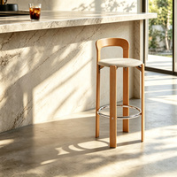 Tabouret de bar haut en bois massif de style vintage français, chaise de bar pour la maison, tabouret de bar design de style mid-century, tabouret haut avec dossier