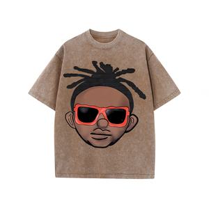 เสื้อยืดผ้าฝ้ายแท้สไตล์ย้อนยุคซักกรดสำหรับผู้ชายทรงโอเวอร์ไซส์พิมพ์ลายดิจิทัลสำหรับขายส่ง - Product Image 5