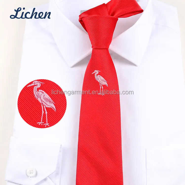 Customized Design Logo Mens Fancy Woven Polyester Necktie Custom Logo red Handmade Ties