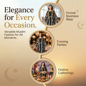 ชุดอาบายะแบบเปิดด้านหน้าสองชิ้นสำหรับผู้หญิง พร้อมงานปักเลื่อมจากผู้ผลิต - Product Image 5