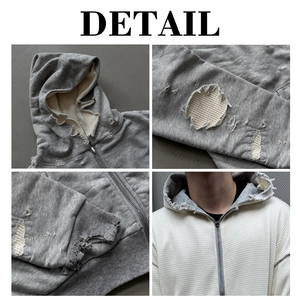 เสื้อฮู้ดดี้โอเวอร์ไซส์ผ้าเฟรนช์เทอร์รี่หนา 400gsm ผ้าฝ้าย 100% ปักลายโลโก้ตามสั่งสำหรับผู้ชายและผู้หญิง แบบซิป OEM ODM - Product Image 6