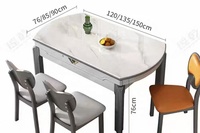Ensemble de table à manger rectangulaire extensible contemporaine en chêne de luxe à prix abordable avec plateau en marbre haute performance