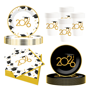 Assiettes, gobelets et serviettes à thème de remise de diplôme DAMAI – Assiettes en carton jetables pour fête de remise de diplôme, fournitures de fête, décorations, pour 8 personnes - Product Image 3