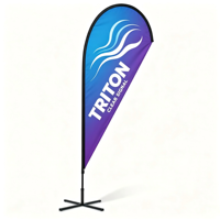 Drapeau à plumes rouge vif avec logo personnalisé, mât en fibre de verre de 2,8 m, base en croix, sac à eau, sac Oxford pour la promotion marketing