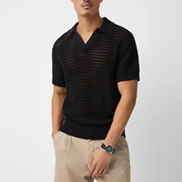 T-shirt en maille personnalisé avec logo, pull en crochet ajouré pour l'été et le printemps, chemise en crochet à manches courtes, col en V, polo en maille pour homme