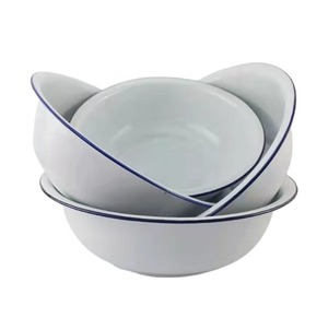 Bassine en émail blanc, style nostalgique et classique, pour lavage de légumes et usage général - Product Image 1