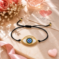 Gelang Pesona Mata Go2boho Tali Nilon Hitam Desain Manik Geometris Berlapis Emas Perhiasan Hadiah Uniseks Bohemian